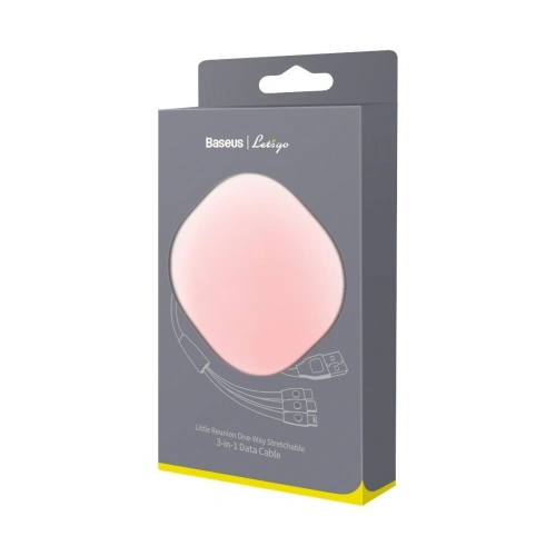 Zwijany kabel USB 3w1 Baseus Let\'s go Little Reunion, Lightning / USB-C / micro USB, 3A, 0,85m (biało-różowy)